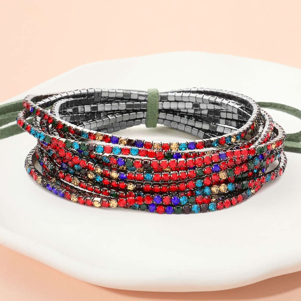 MultiColored Rhinestone Crystal 12 Pcs Layered Stretch Bracelets Jewelry